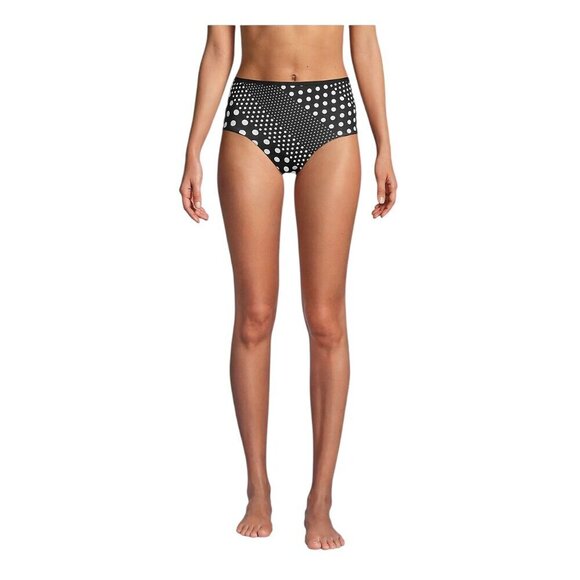 Lands’ End Reversible High-Waisted Bikini Bottom Black Polka Dot Size 12 NWT - Picture 8 of 9